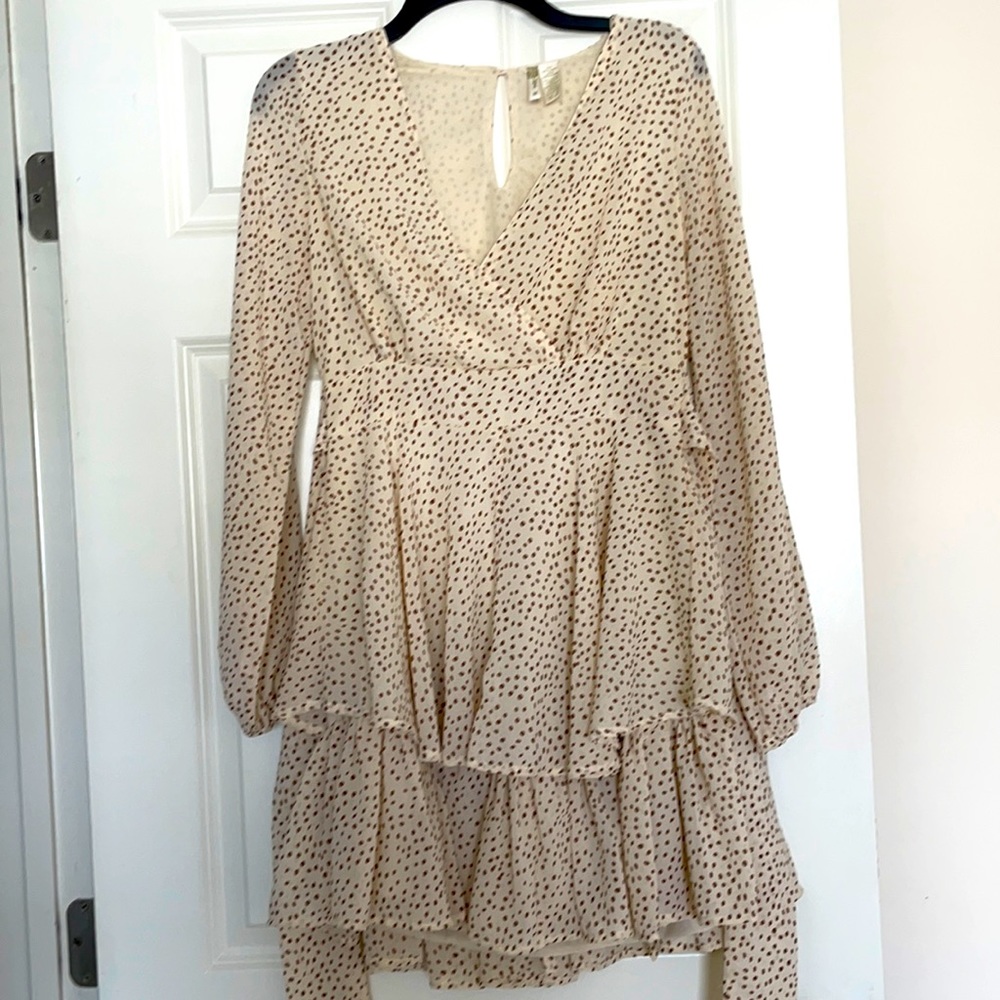 brown dot cream dress, worn only once, long sleeve, for every season and event